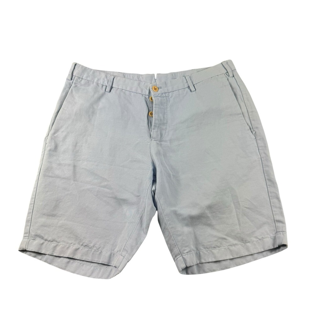 GANT Mens Light Blue Cotton Linen Button Fly Bermuda Shorts Size 36